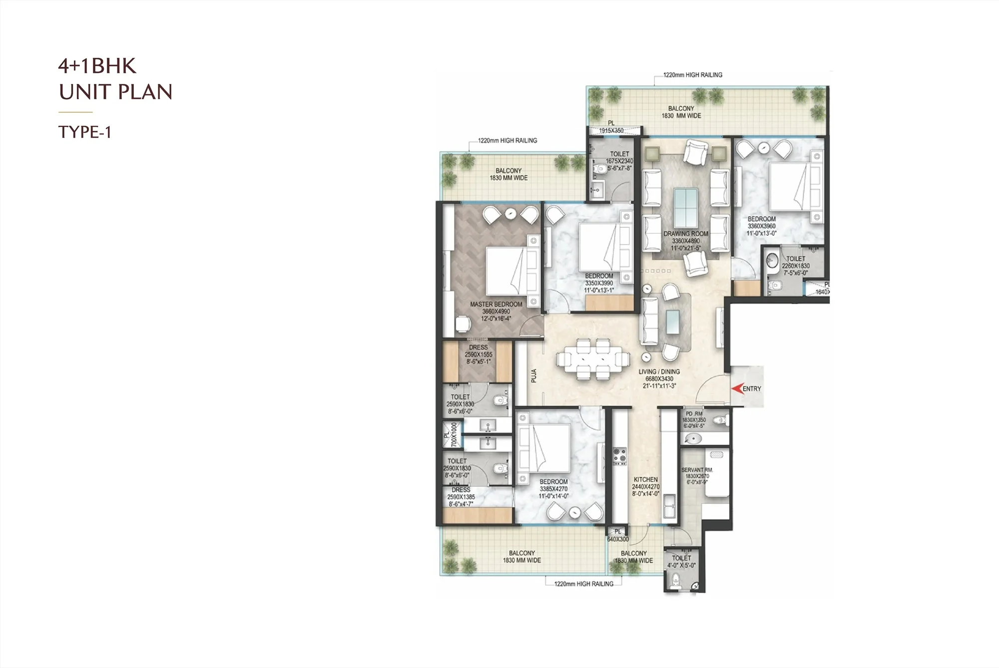 The Marq by Atlantis 4+1 BHK floor plan, Type 1