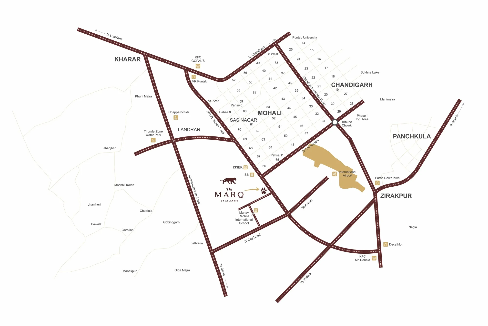 The Marq by Atlantis location map, Airport Road, Mohali
